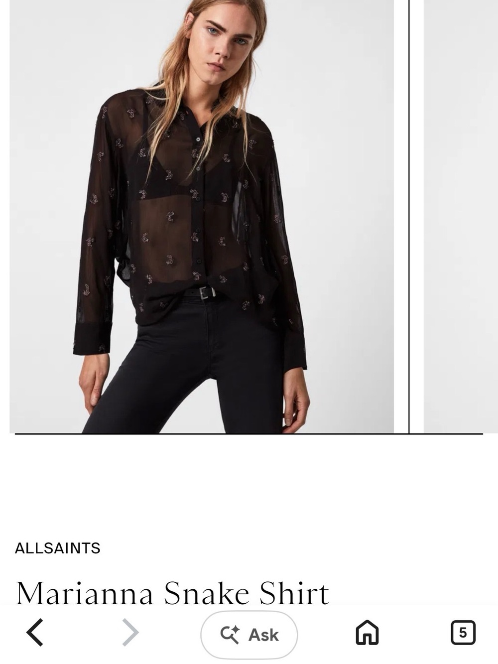 All Saints Black Sheer Embroidered Button-Down Shirt